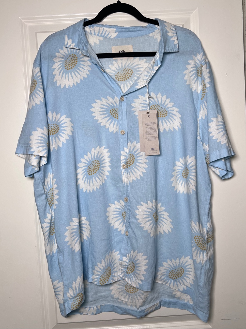NWT Folk Linen Sunflower men's buttondown short sleeve